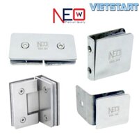 Bản lề cửa kính Inox bóng Newneo - tường 90-135-180°-cánh nặng 75kg/cánh - Cửa phòng tắm- Kính dày 10-12mm