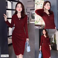 [BÁN LỖ VỐN - KHÔNG ĐỔI TRẢ] Váy body nhũ đỏ nhún eo V1731 - DVC Dolce Viva Colection Authentic Đẹp