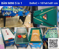 [BÀN MINI] Bàn 5 in 1 (Bida, Bi Lắc, Bóng Bàn, HocKey, Cờ Vua) DxRxC=107x61x81 (cm)