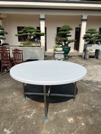 bàn nhựa tròn 150 cm chân rời inox