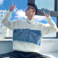 Bán Nóng Áo dệt kim cá tính F & X Áo len nam cao cấp thời trang thương hiệu thời trang denim khâu áo mặc trong màu trắng áo len nam thu đông mẫu mới 2023