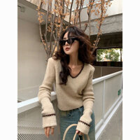 Bán Nóng Áo dệt kim F & X Áo len mặc bên trong phối bên trong tôn dáng cổ điển tôn dáng gầy mẫu mới thu đông nữ cổ điển kiểu Pháp màu tương phản cao cấp sành điệu