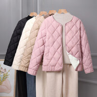 Bán Nóng Áo khoác dạ mỏng nhẹ F & X mẫu mới Áo bông lưới hình thoi Áo bông nữ lót mỏng nhẹ mẫu ngắn lót nhung thu đông cỡ lớn Áo bông nữ lót ôm dáng phong cách phương Tây