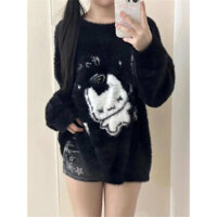 Bán Nóng Áo len dệt kim F & X y2k phong cách học sinh phong cách hoạt hình Nhật Bản mẫu mới thu đông Ngọt Ngào Màu Đen lông lá giữ ấm áo len cổ tròn mặc ngoài