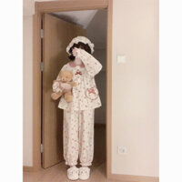 Bán Nóng Bộ đồ ngủ đáng yêu F & X dài tay nữ mùa thu đông Hot Phong cách công chúa ngọt ngào học sinh kiểu Tây rộng rãi đồ mặc nhà đi chơi