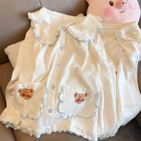 Bán Nóng Đồ ngủ đáng yêu F & X Bộ đồ mặc nhà học sinh mẫu mỏng viền bèo ngọt ngào gấu Instagram mùa xuân thu dài tay mẫu mới nữ