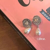 Bán Nóng F & X Bông Tai Cá Tính giọt nước ngọc trai lớn tình yêu Zircon retro sang trọng Bông tai bông tai