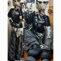 Bán Nóng Quần jean cá tính F & X, quần yếm công nghiệp nặng kiểu Mỹ, quần ống rộng ống rộng, quần hơi dài vibe dành cho nam và nữ