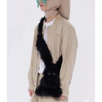 Bán Nóng Túi lông F & X Túi lông thỏ mắt to tự chế sách nhỏ màu đỏ Túi nữ lông thú Túi Đeo Chéo Một Bên Vai Nữ Túi xu hướng đường phố màu trơn đeo chéo