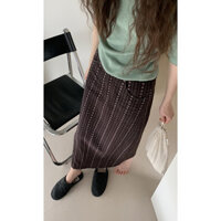 Bán Nóng Váy dáng dài F & X chân váy hoa sọc dọc cổ điển váy dài chữ a dáng suông mỏng màu cà phê mùa hè 2024