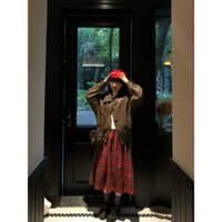 Bán Nóng Váy kẻ caro F & X Váy kẻ ô mẫu dài vừa kẻ caro màu đỏ cổ điển dáng nhỏ phong cách học đường váy nữ mẫu mới thu đông