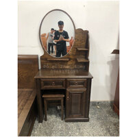 Bàn phấn trang điểm gỗ sồi lau màu óc chó gương tròn _ 80cm