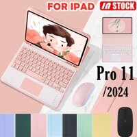 Bàn Phím Cho iPad Pro 11-inch (M4) 2024 Có Chuột Bàn Phím Cảm Ứng Bluetooth Không Dây Có Thể Tháo Rời + Đế Da Từ Tính Vỏ Kẹo Có Khe Cắm Bút