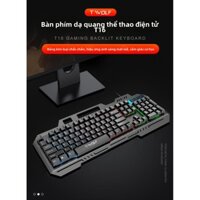 Bàn phím chơi game T-WOLF Thunderwolf T16, tấm sắt kim loại, có đèn chiếu sáng, dây USB, giá đỡ điện thoại, bàn phím máy tính im lặng