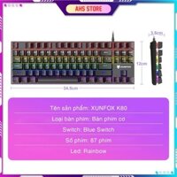 Bàn phím cơ 87 phím Xunfox K80 blue switch, led rainbow có thể tùy chỉnh
