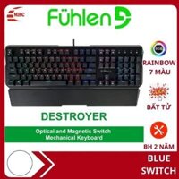 Bàn phím cơ Blue switch Fuhlen Destroyer, Phím Gaming Led RAINBOW- Tặng kèm kê tay