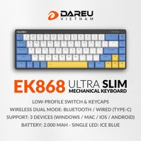 Bàn phím cơ Bluetooth Gaming DAREU EK868 Brown Switch - Hàng Chính Hãng - Màu Đen