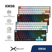 Bàn phím cơ chơi game có dây DELUX KM36, Công tắc xanh hoặc đỏ, Đèn nền cầu vồng RGB, 61 phím và 21 phím Chống lưu trữ, Bàn phím chơi game Mini có dây cho PC