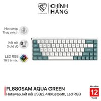 Bàn phím cơ chơi game không dây FL-Esports FL680SAM Aqua Green RGB 3 mode - 3 chế độ kết nối - Gateron cap switch