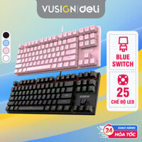 Bàn Phím Cơ Gaming Có Dây Văn Phòng Giá Rẻ Deli - Chơi Game Cho Laptop Máy Tính - Có LED RGB Đổi Màu, Blue Switch HCM