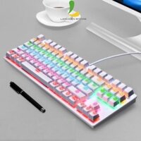 Bàn phím cơ gaming Leaven K550 Blue Switch - Bàn phím có dây công thái học 87 phím LED Rainbow, chống nước và bụi bẩn - Hàng nhập khẩu - Trắng White