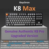 Bàn phím cơ không dây 3 chế độ Keychron K8 Max - Firmware mã nguồn mở QMK / VIA có thể tùy chỉnh, Công tắc màu đỏ RGB có thể gập lại nóng, Khung kim loại gia cố 6 lớp để chơi game & văn phòng