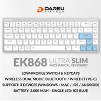 Bàn phím cơ không dây DAREU EK868 WHITE 68KEY (SLIM, Brown/ Red D-KAILH switch)