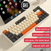 Bàn phím cơ không dây HW68 3 mode kết nối Led RGB, bàn phím cơ gaming blue switch
