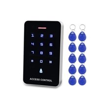 Bàn phím điều khiển truy cập bảng điều khiển cảm ứng Đầu đọc RFID Bộ điều khiển truy cập bàn phím WG26 Nút chuông cửa + 10 chiếc EM4100 Keyfobs Thẻ