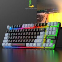 Bàn phím giả cơ gaming XUNFOX K10 - Bàn phím có dây công thái học 87 phím LED Rainbow - Hàng nhập khẩu - Màu đen