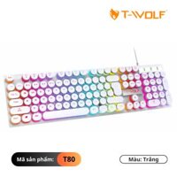 Bàn phím giả cơ T-Wolf T80 ( Màu Trắng, Phím tròn, Cổng USB, LED )