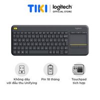 Bàn phím không dây Logitech K400 Plus - có touchpad để kết nối PC đến TV, nút Media tùy chỉnh, phù hợp Laptop TV Tablets - Màu đen - Hàng chính hãng