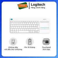 Bàn phím không dây Logitech K400 Plus - có touchpad để kết nối PC đến TV, nút Media tùy chỉnh, phù hợp Laptop TV Tablets - Màu trắng - Hàng chính hãng