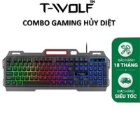 Bàn Phím Kim Loại Giả Cơ Gaming Cao Cấp T-WOLF T16 Led Đèn Thở 7 Màu, Có Kê Tay Chống Mỏi, Phím Bấm Êm Tắt Tiếng