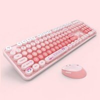 Bàn phím và chuột dễ thương Mofii Pink không dây, Bàn phím máy đánh chữ cổ điển, Bàn phím không dây kích thước đầy đủ 2,4 GHz có bảng số, dành cho máy tính xách tay Windows PC