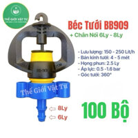 [Bán sỉ] 100 Bộ Béc tưới nhỏ phun 360 độ BB909 kèm chân nối 6-8ly, sử dụng trong hệ thống tưới hoa màu, cây ăn trái