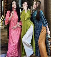 Bán Sỉ Áo Dài Gấm Tơ hoa văn Dáng Suông Lá Đẹp Xưa, Áo dài cải tân Nữ Cả Sét