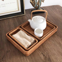 Bán sỉ Bộ 3 khay mây chữ nhật Vintage dùng để đựng đĩa chén, hoa quả, bánh kẹo, decor chụp ảnh sản phẩm