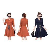 Bán sỉ  Đầm cổ trụ xòe dài tay đai eo thắt khăn DVNL13 ❤️FREE SHIP❤️ PC02