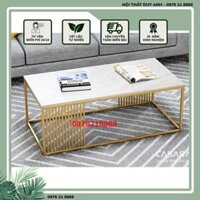 Bàn sofa hình chữ nhật sọc, Bàn sofa chữ nhật khung vàng đồng