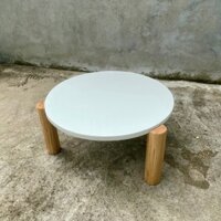 Bàn Sofa Tròn Mặt Bàn Sơn Trắng Chân Bàn Màu Gỗ - Gỗ Tần Bì Tự Nhiên