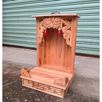 Bàn thờ thần tài ông địa gỗ xoan ngang 38cm – 2 màu Đỏ và Vàng