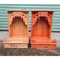 Bàn thờ thần tài ông địa gỗ xoan ngang 38cm lọng – Đỏ và Vàng