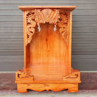 Bàn thờ thần tài ông địa gỗ xoan ngang 35cm lọng màu đỏ