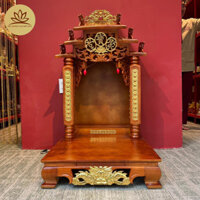 Ban thờ thần tài, trang thờ ông địa, Bộ đồ thờ thần tài, ban thờ thổ địa thần tài gỗ Thông Đức mái dốc - Dát Vàng