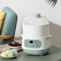 (Bản Tiếng Việt) Nồi nấu cháo chậm kèm xửng hấp và thố sứ 1L Beemi cao cấp, nồi chưng cách thủy, nồi hầm chậm đa năng