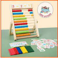 Bàn Tính Gỗ Cho Bé Học Toán, Bàn tính soroban, Bảng Tính Kèm 100 que tính Và 112 Thẻ Học Toán Cho bé