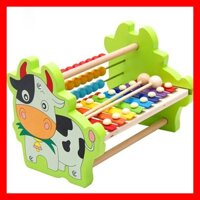 Bàn Tính Kèm Đàn Gỗ Hình Con Bò - Đồ Chơi Gỗ Montessori Phát Triển Trí Tuệ Cho Bé