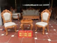Bàn trà 2 ghế Louis hoàng gia gỗ gõ đỏ bọc đệm cao cấp (Anh Khôi, Thái Bình)