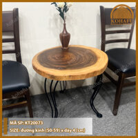Bàn Trà  Bàn cafe Gỗ Me Tây Nguyên Tấm Tự Nhiên 50-60cm - Chân sắt hairrpin cong độc đáo - Đường kính 50-60cm